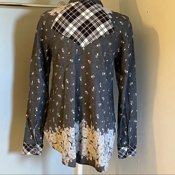 Free People Womens Long Sleeve Mixed Media Floral Dark Gray Boho Button … - Picture 7 of 12